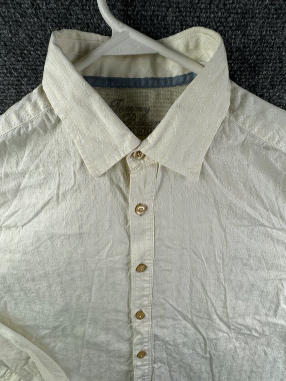 Tommy Bahama Long Sleeve Button Up Shirt Adult Ivory White Striped Large Cotton